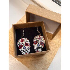 Day Of The Dead Sugar Skull Dangle Earrings In Gift Box